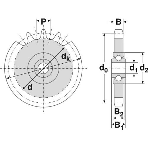 Kettenspannrad 12 B-1 Z=15 mit Kugellager Einbaufertig (3/4 x 7/16)