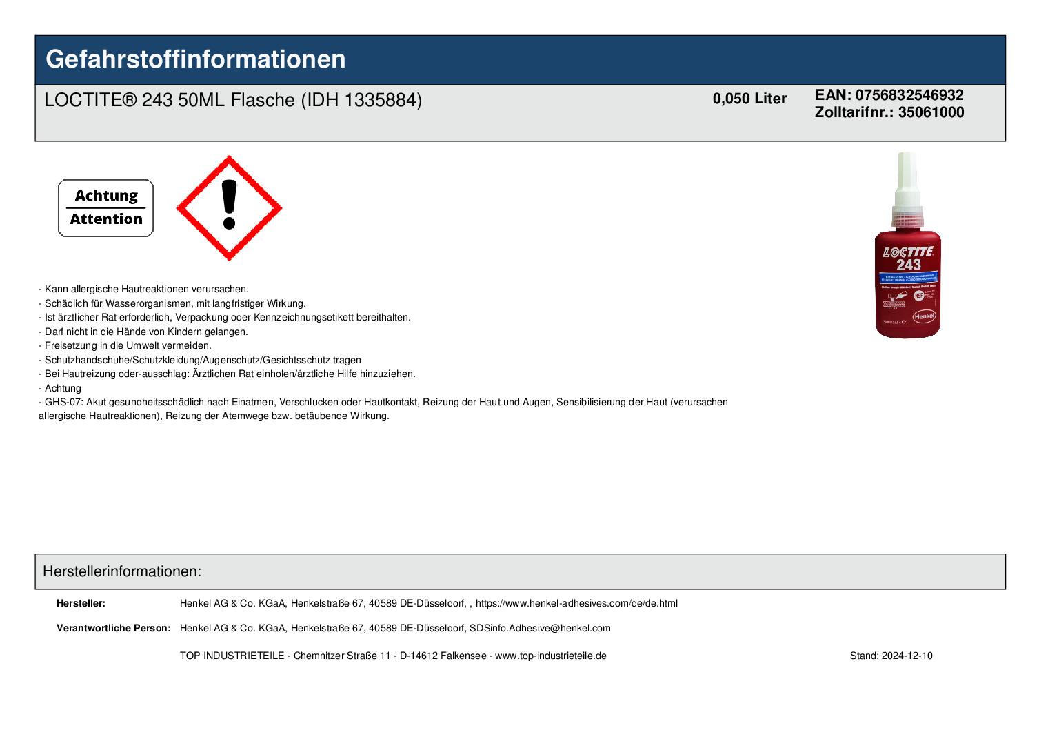LOCTITE� 243 50ML Flasche (IDH 1335884)