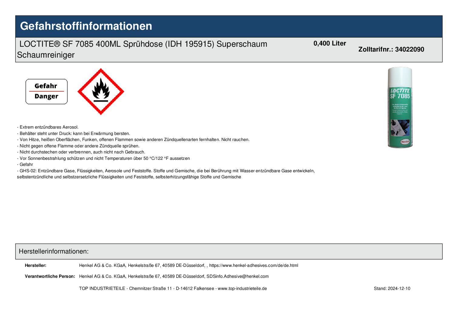 LOCTITE SF 7085 400ML Sprhdose (IDH 195915) Superschaum Schaumreiniger