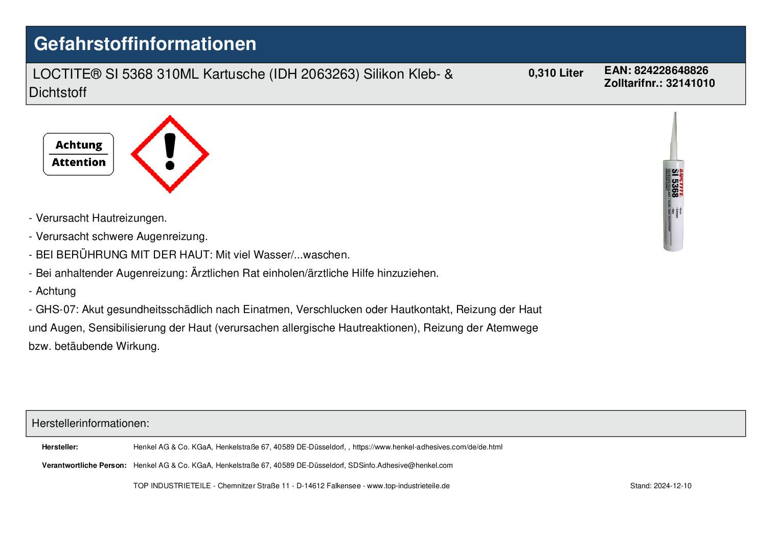 LOCTITE SI 5368 310ML Kartusche (IDH 2063263) Silikon Kleb- & Dichtstoff